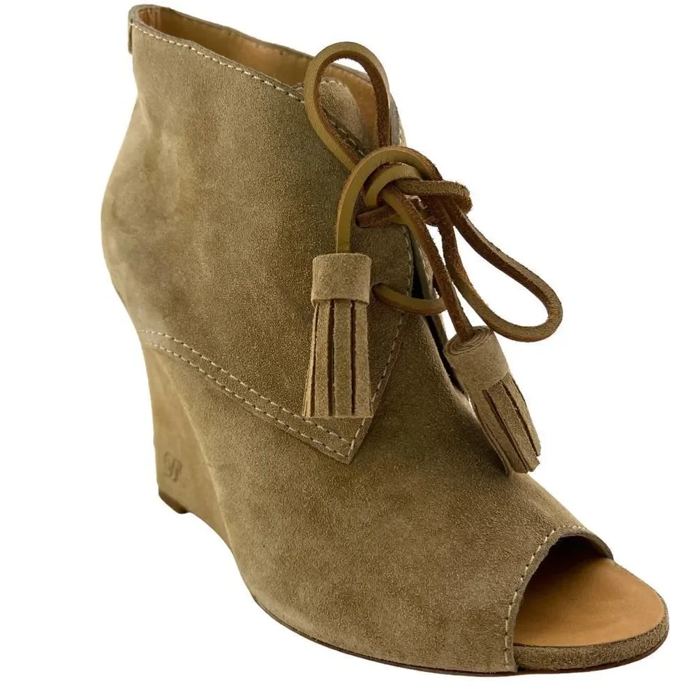 New Dsquared2 Women US 9 Boots Suede Leather Peep Toe Wedge Heel Lace-Up Shoes - Picture 11 of 16